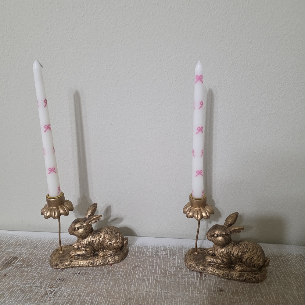 Charming Gold Rabbit Candle Holders